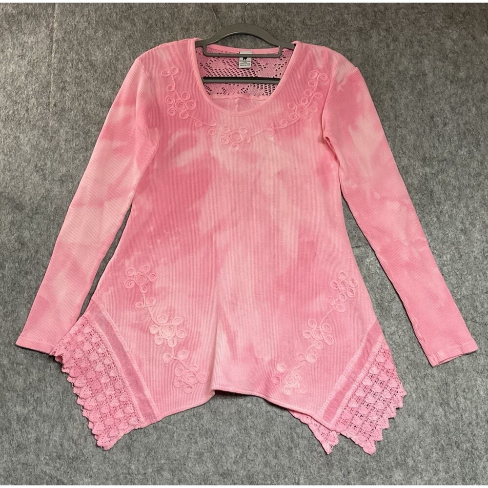 Custom Handcrafted Top Womens Medium Pink Knit Cotton Hand Dyed Art Whimsy Boho